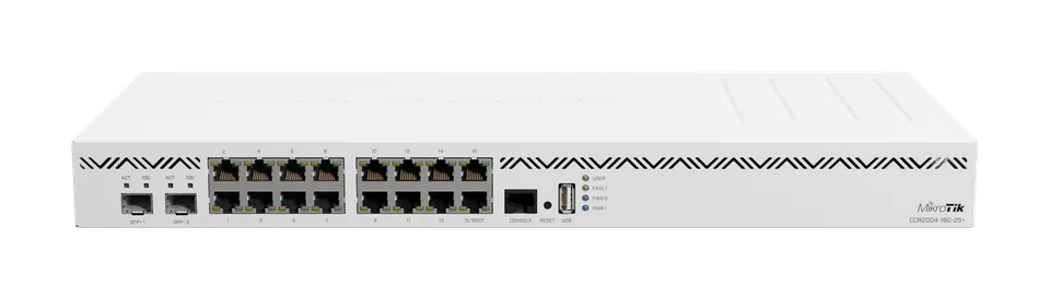 MikroTik CCR2004-16G-2S+ — Photo of the listed model; revision and supplied configuration may differ.