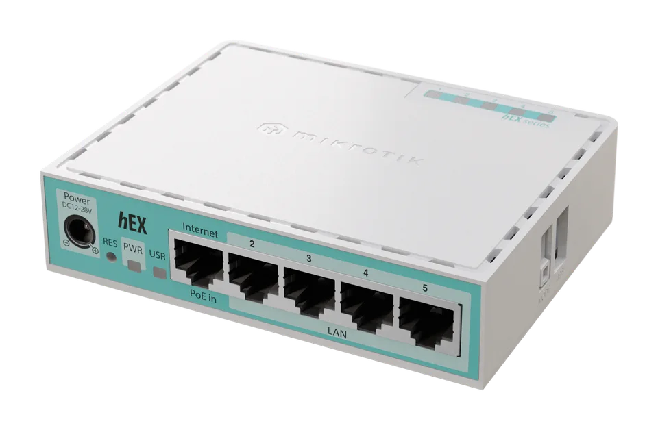MikroTik hEX refresh · E50UG — Photo of the listed model; revision and supplied configuration may differ.