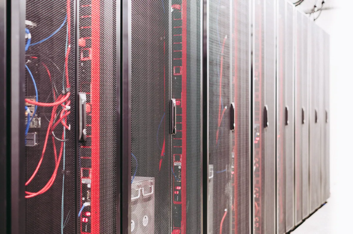 A row of server racks in a data centre